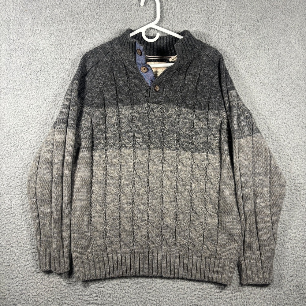 Weatherproof Vintage Sweater Mens XXL Grey Ombre Cable Knit Gorpcore Mock Neck